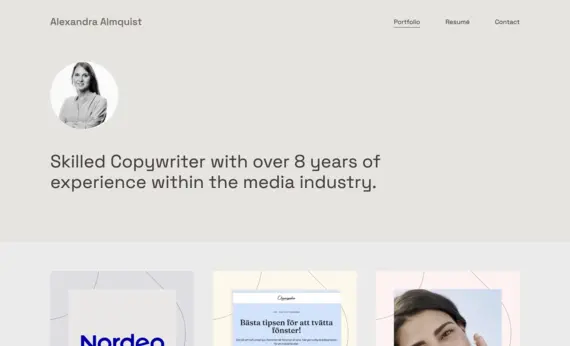 The portfolio of Alexandra Almquist, copywriter.