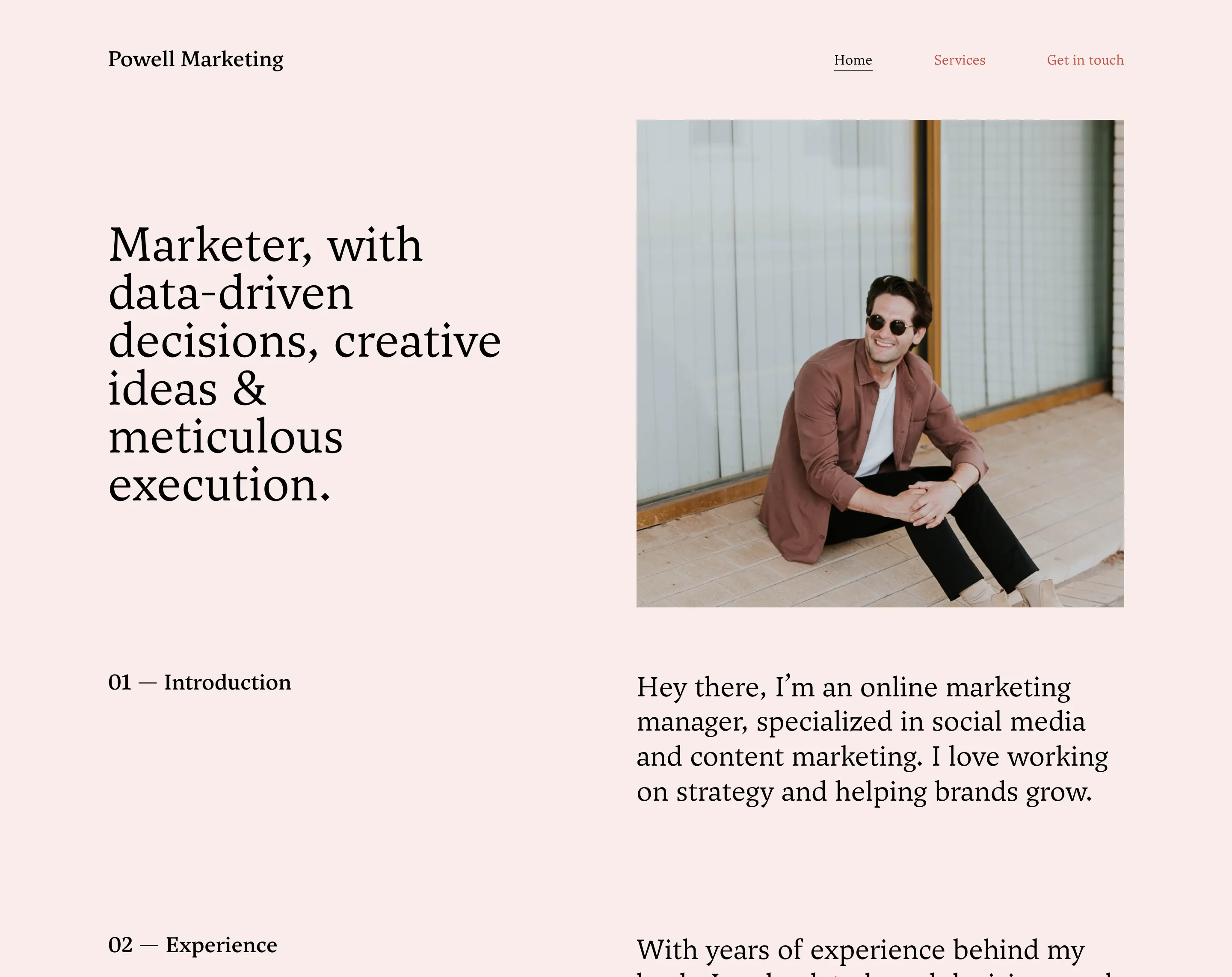 The top of the portfolio website of Powell Marketing, a freelance digital marketing business.