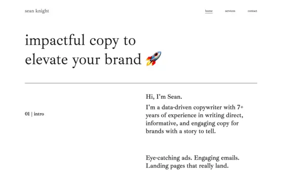 The portfolio website of Sean Knight, copywriter.